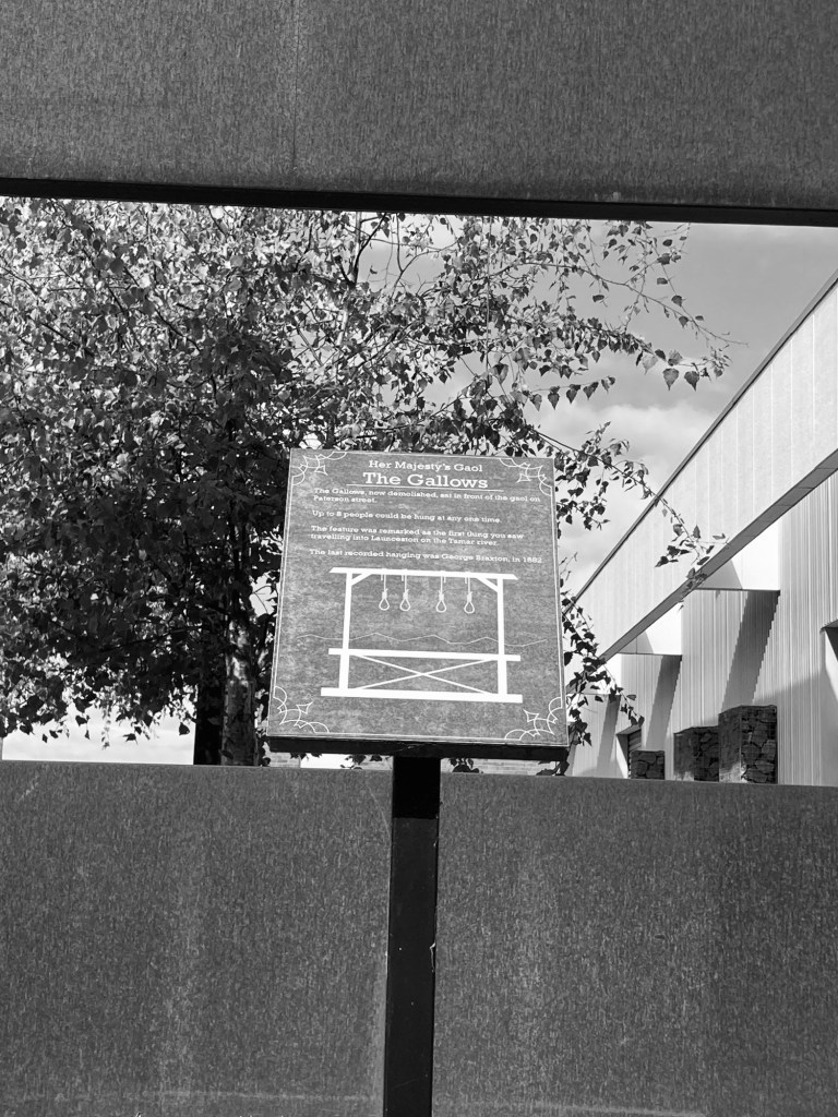 Plaque at the site of the gallows associated with the Launceston Gaol. Plaque is on the grounds of Launceston College, Paterson Street. [Photo by author].