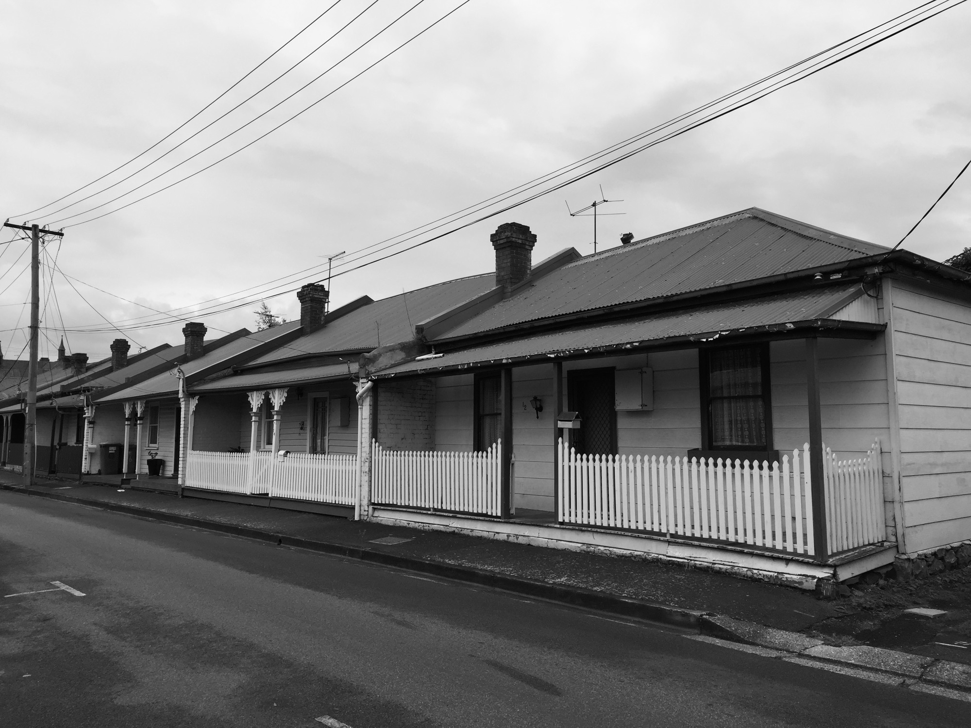 Row of old workers’ cottages in Russell Street, Invermay — the neighbourhood where Syrian hawker Mary Patches lived and worked in early twentieth-century Launceston.